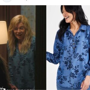 J. Jill good American family Blue chambray Floral Blouse M